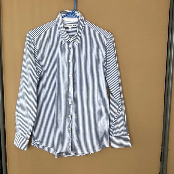 2/$25 UNIQLO  Premium Cotton Long Sleeve Blue Striped Shirt - Picture 1 of 7